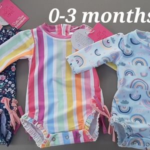 3 BRAND NEW- Size 0-3 Rufflebutts Rashguard Swimwear